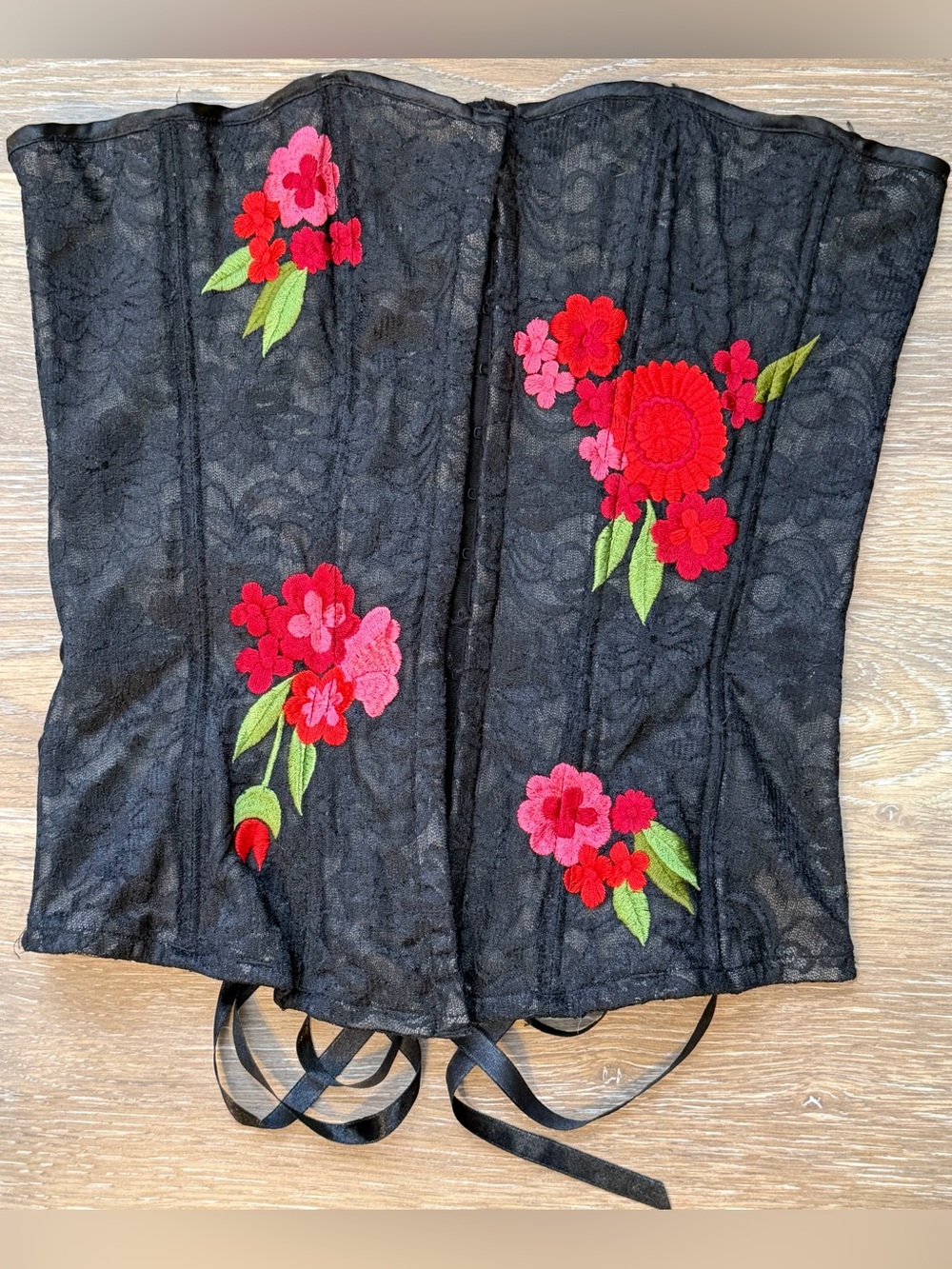 Y2K Frederick's of Hollywood Black Lace Floral Embroidered Corset Bustier Top 34